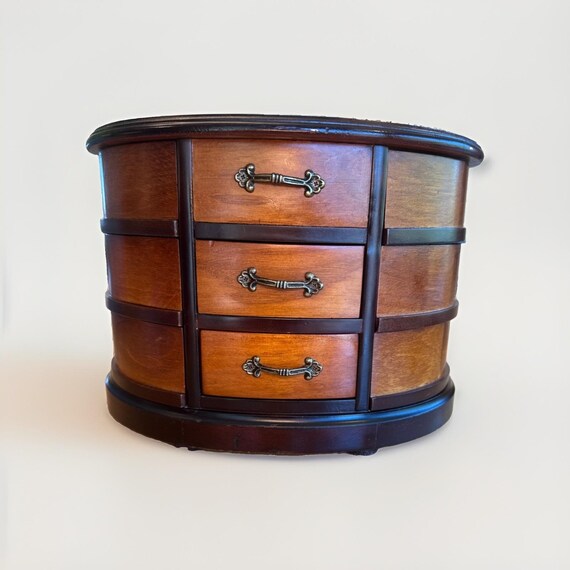 Vintage Mele & Co. Walnut Wooden Jewelry Box, Rotating Swivel Drawers Mirror