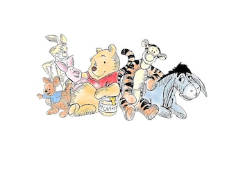 friends Winnie the pooh Bear png 5 pooh bear friends Watercolor Digital Clipart Bundle svg n/A retro Honey Bear friends png sublimation set