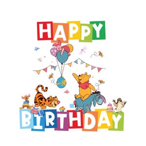 5 Happy birthday Winnie the pooh png  bundle , Winnie the pooh bear png 2025 new design classic pooh bear bundle digital printable