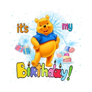 classic pooh bear  birthday png , its my birthday png ,pooh bear birthday bundle png blue shirt pooh bear png ,birthday 1 2 3 4,set 5 PNGs