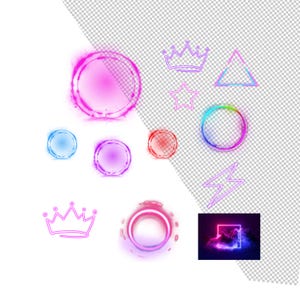 neon effects background transparent png sublimation bundle for party decore design neon crown neo star neon triangle neon circle png bundle