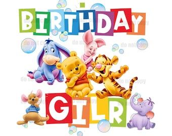 birthday girl classic Winnie the pooh png bundle ,baby Winnie the pooh birthday png toddler pooh bear birthday girl 1 2 3 png 5 design png