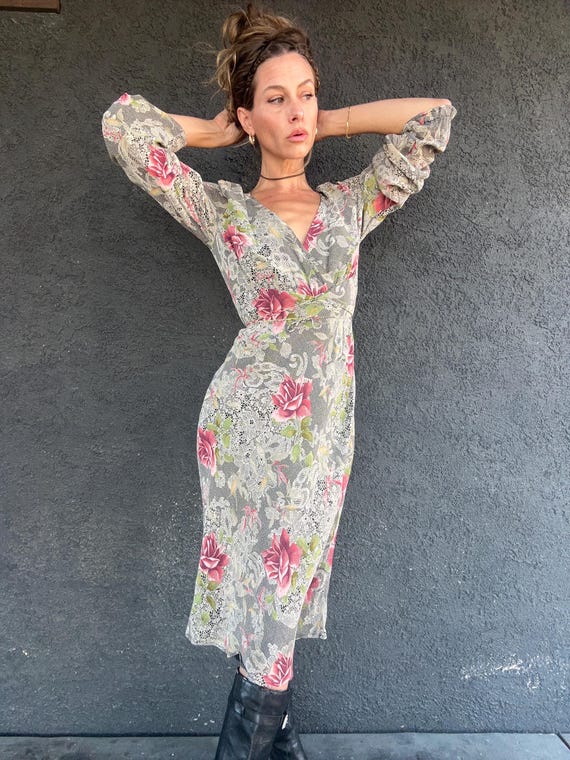 green emerald velvet dress Floral Lace Knit Midi Dress