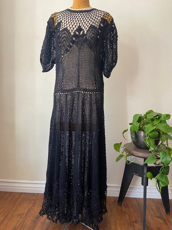 1930s 40s black crocheted dress - image 8