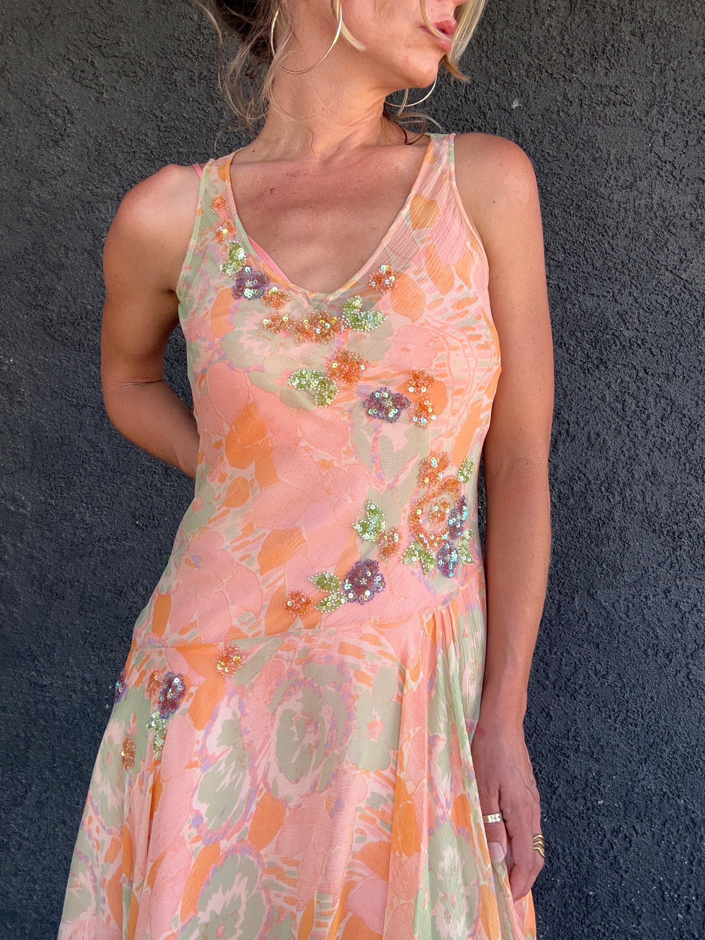 90s Fairy Silk Midi Dress: Beaded Sequin Detail, Handkerchief Hem - Etsy 90s Fairy Silk Midi Dress: Beaded Sequin Detail, Handkerchief Hem - Etsy