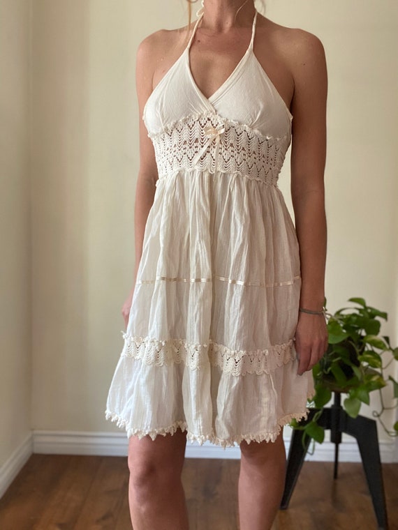 Semi sheer gauze halter neck dress
