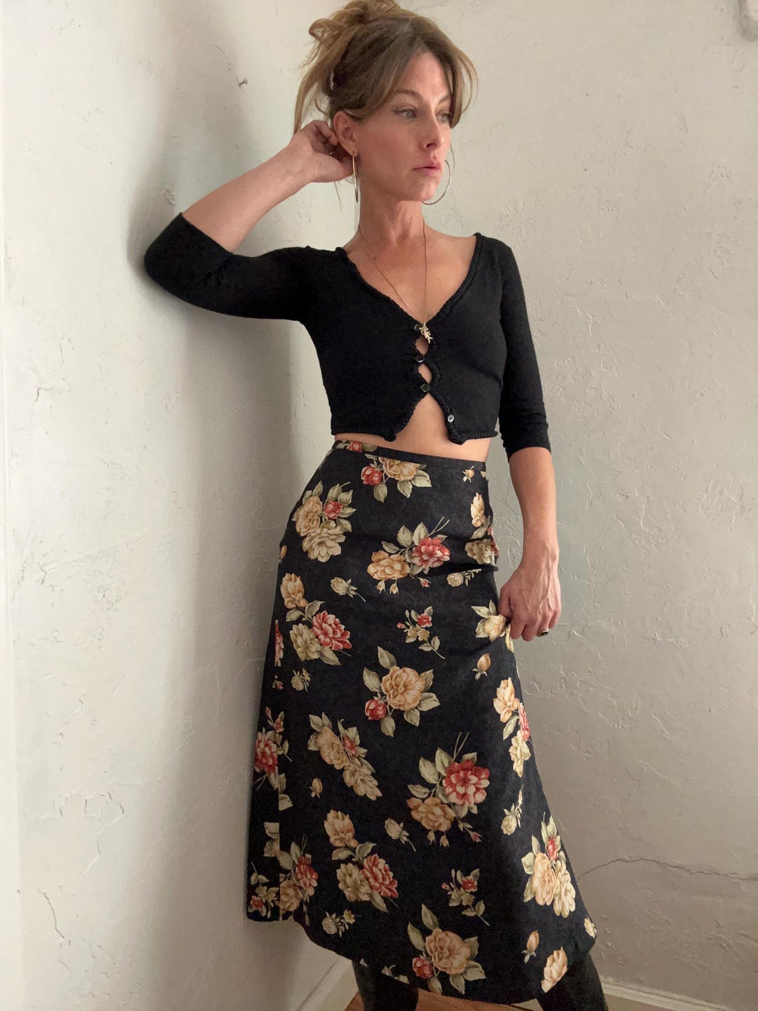 90 Roses 1990’s 90’s Silk Romantic Floral Rose Print Column Maxi SZ Med - Etsy