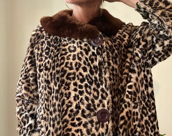faux leopard swing coat