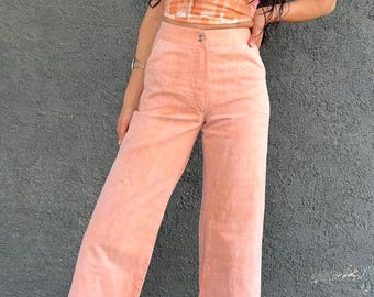 70’s cotton peach wide leg pants waist 23 24