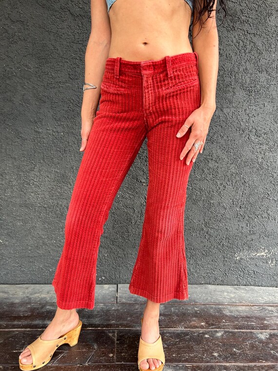 60’s rust midrise corduroy kick flares size xs - image 2
