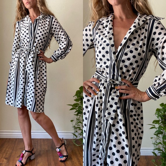 70’s 80’s secretary dress stripes and polka dots … - image 1