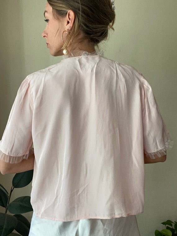 1940s 50’s silky rayon baby pink bed jacket SZ Me… - image 7