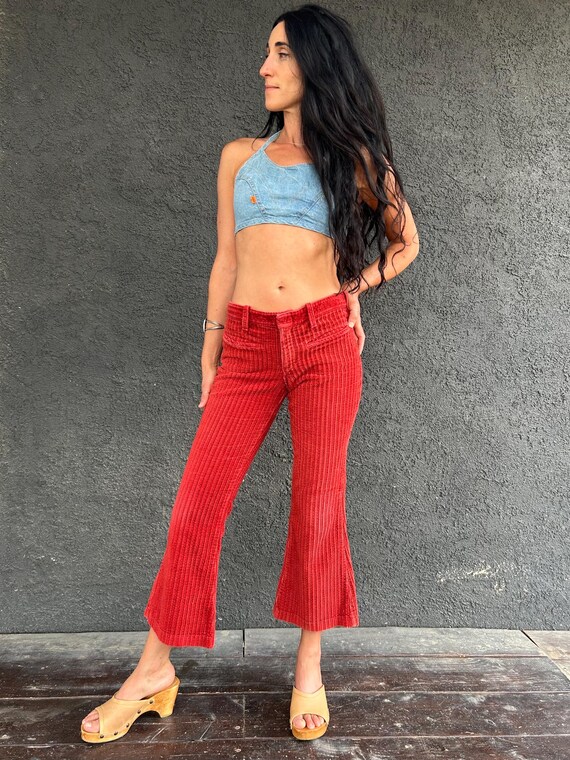 60’s rust midrise corduroy kick flares size xs - image 4