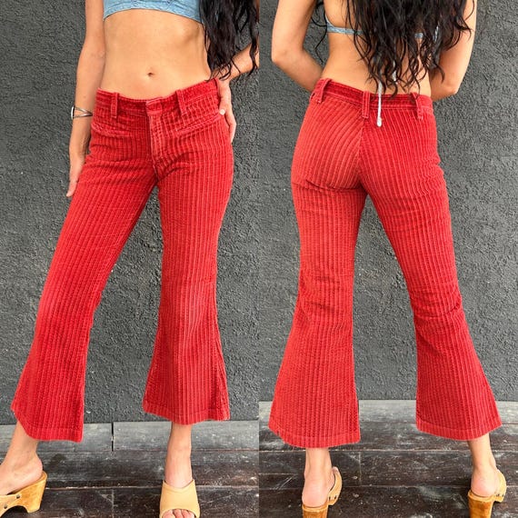 60’s rust midrise corduroy kick flares size xs - image 1