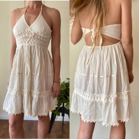 Semi sheer gauze halter neck dress
