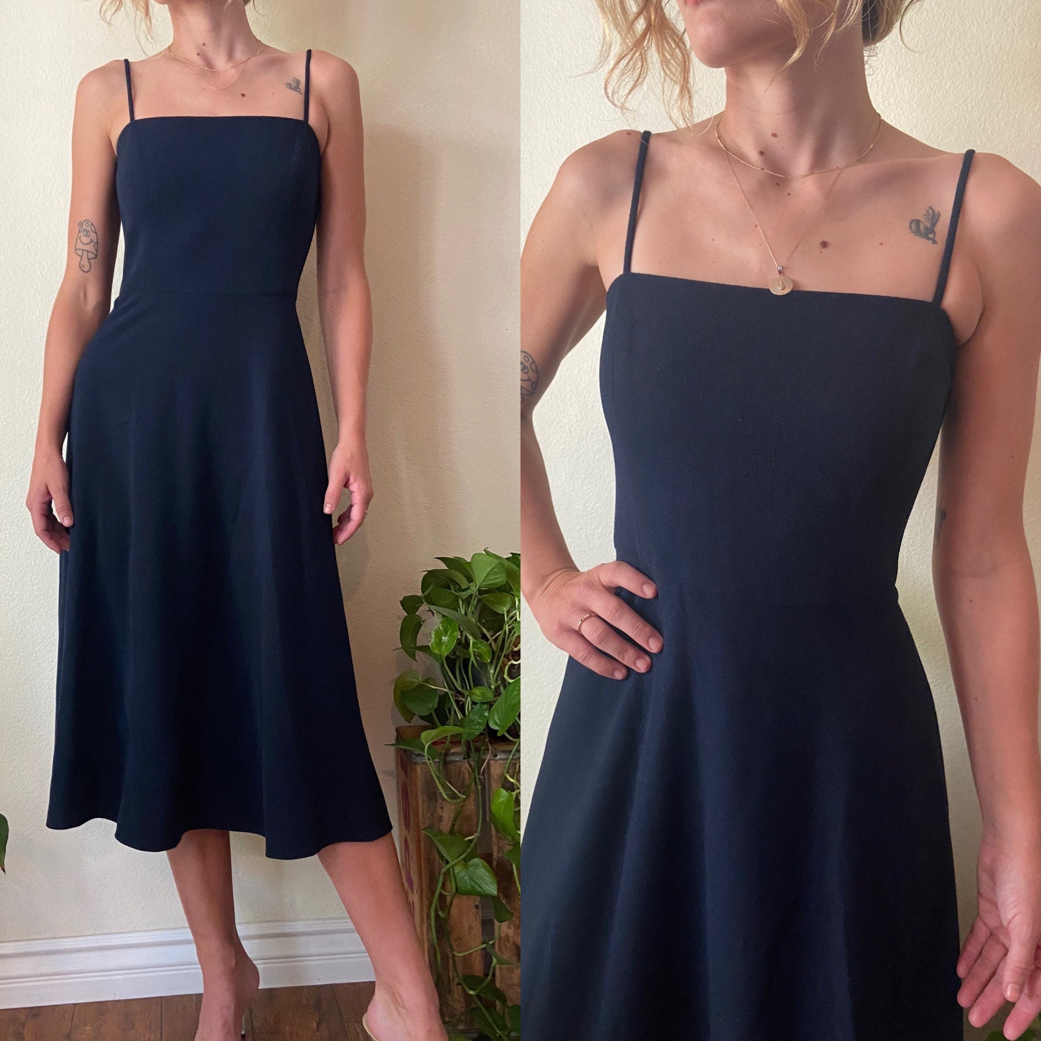 90’s 1995 Laundry by Shelli Segal Minimalist Natasha Navy heavy weight A-Line dress