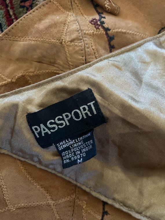 1990s 90s suede leather bib patchwork embroidered… - image 4