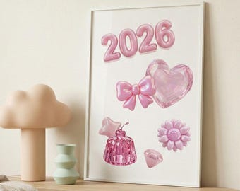 Pink Jelly 2026 Clipart: Glossy Hearts, Bows, Flowers (Digital Download)