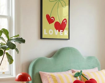 Cherry Heart Poster Hand Drawn Illustration Kitchen Cafe Wall Decor Digital Download