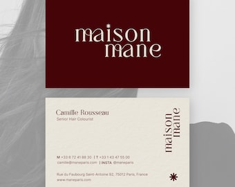 Maison Mane Burgundy Elegant Hair Salon Business Cards | Semi-Custom 300gsm Printed Shipped