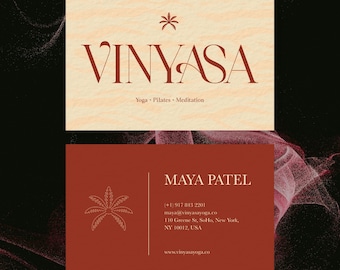 Yoga Instructor Business Cards | Vinyasa Sage Green Wellness Design | Semi-Custom 300gsm Printed