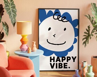 Happy Vibe Poster Smiling Face Illustration Positive Wall Decor Digital Download