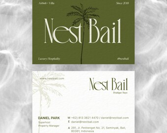 Nest Bali Airbnb Host Business Card | Modern Green Property Design (Printed & Shipped)