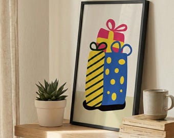Colorful Gift Box Poster Celebration Illustration Birthday Present Joyful Wall Art Digital Download