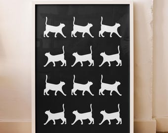 Minimalist Black and White Cat Silhouette Art Print (Digital Download)