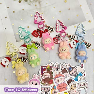 Kerst lafufu pluche sleutelhanger, 5 kleuren autosleutel/portemonnee/tas bedel, kawaii lafufu, handtas sleutelhanger, mini kawaii sleutelhangers, kerstcadeau voor haar