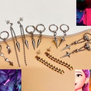 Kpop Demon Hunters Earrings,Rumi Jinu Mystery Earrings,Spiked Drop Earrings,Star Earrings,Saja Boy Earrings Pendant,Demon Hunters Fan Gifts