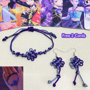 KPop Demon Hunters Knot Bracelet & Earrings,Huntrix Bracelet,Rumi Jinu Bracelet,Kpop Jewelry,Kpop Huntrix charms,Inspired Gift for Fans