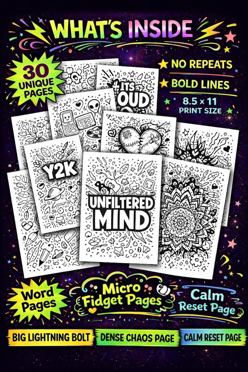 ADHD Coloring Book – 30 Edgy Doodle Pages for Teens (digital Download ...
