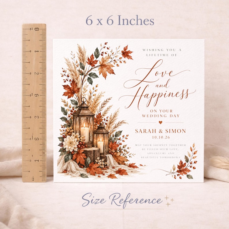 Personalised Autumn Wedding Card, Rustic Wedding Congratulations Card ...