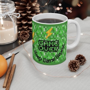 Pixel Gamer Coffee Mug: Eat Sleep Game Repeat, Retro 8-Bit Style
