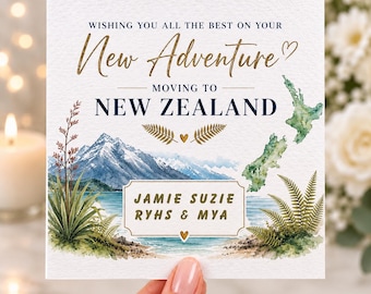 Personalised New Zealand Moving Card | Watercolour Landscape, Native Flora (Keepsake)