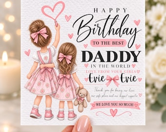 Biglietto d'auguri personalizzato per papà dalle figlie, con nomi di bambine personalizzati, biglietto ricordo