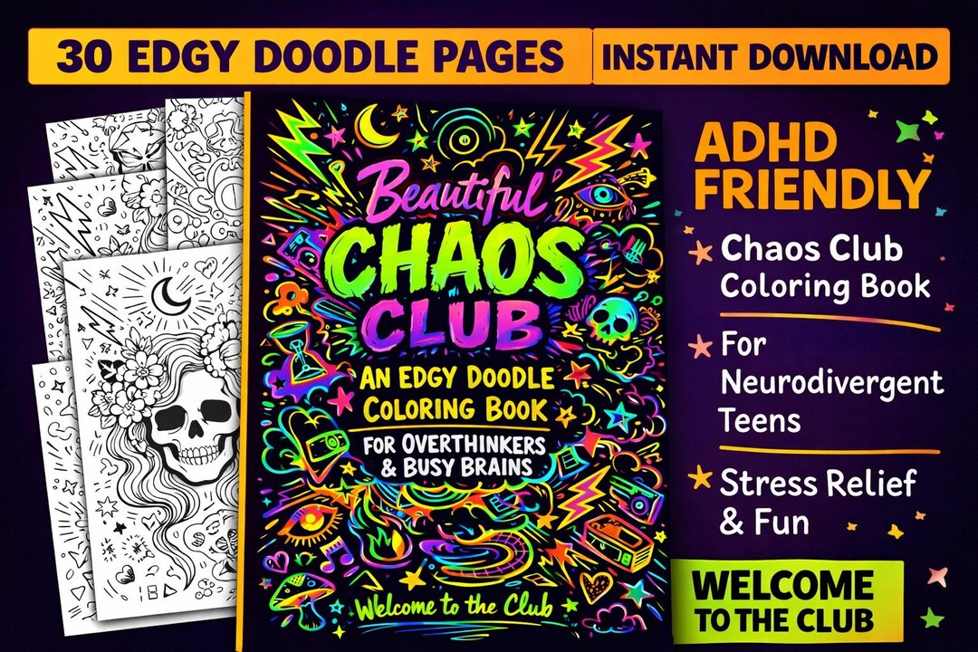 ADHD Coloring Book – 30 Edgy Doodle Pages for Teens (digital Download ...