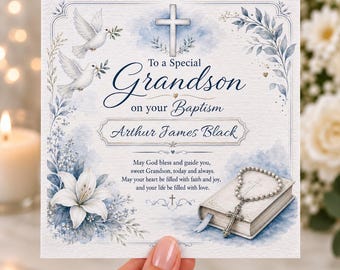 Personalised Grandson Baptism Card, Grandson Christening Card, Baptism Gift for Grandson