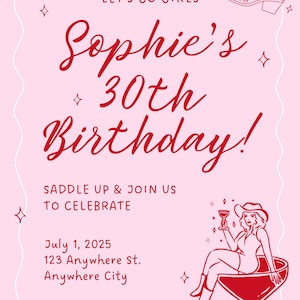 Editable Cowgirl Birthday Invitation-Pink Western Party Invite-Girls Rodeo Birthday Printable-Cowgirl Birthday Template-Instant Download
