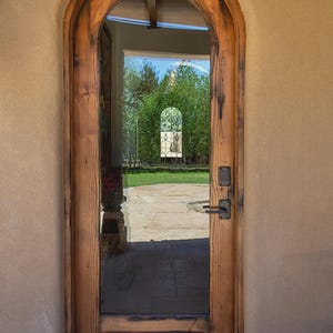 Arched Solid Wood Glass Door | Rustic Wood Entryway Clear Panel | Custom Farmhouse Front Door | Antique Door | Pantry Door | Single Door