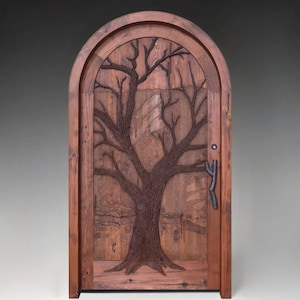 Hand-Carved Tree of Life Door | Solid Wood Arched Entryway | Custom Rustic Wooden Door for Cabin, Lodge, or Nature-Inspired Homes | Interior