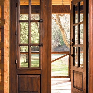 Solid Wood French Door with Glass Panels | Rustic Double Patio Door | Custom Farmhouse Entryway Door | Antique Door | Wooden Door | Decor