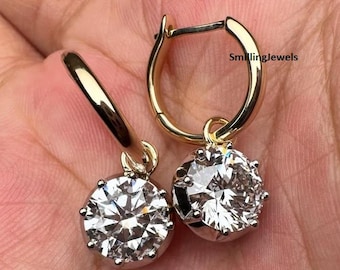 4 TCW Round Lab Grown Diamond Dangle Earrings, 18k Gold Bezel Set