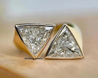 Trillion Cut IGI Certified Lab Grown Diamond Diamond Toi Et Moi Ring, 14k Gold Open Shank