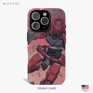 Anime iPhone Case, Red Armor Mecha Phone Case for iPhone 16 15 14 13 12 11, MagSafe Compatible, Dynamic Futuristic Design