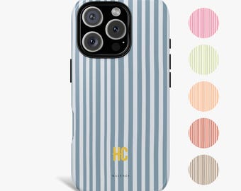 Personalized Beach Stripes iPhone Case, Custom Name Initials Preppy Phone Case, iPhone 17 16 15 14 13 12 11, MagSafe Compatible, Summer Case