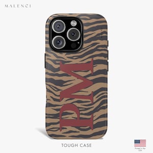 Personalized Leopard Print Big Initials iPhone Case, Custom Name Large Initial Case iPhone 16 15 14 13 12, MagSafe Compatible, Animal Print