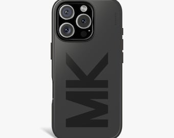 Personalized Black Monogram iPhone Case, Custom Name Initials Case for iPhone 17 16 15 14 13 12, MagSafe Compatible, Modern Aesthetic Case