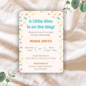 Editable Dinosaur Baby Shower Invitation, Dino Baby shower, Canva Template, Instant Download, Gender Neutral Baby Shower Invitation
